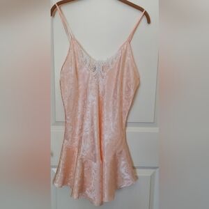 Saks Fifth Avenue Vintage Nightie Babydoll Chimese Lace Trim Flirty L Peach